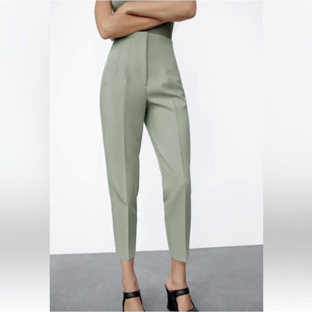 Zara Sage Green High-Waisted Trousers